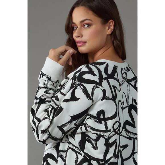 Maeve by Anthropologie Graphic Heart Print Sweatshirt White Black XS - Picture 2 of 7